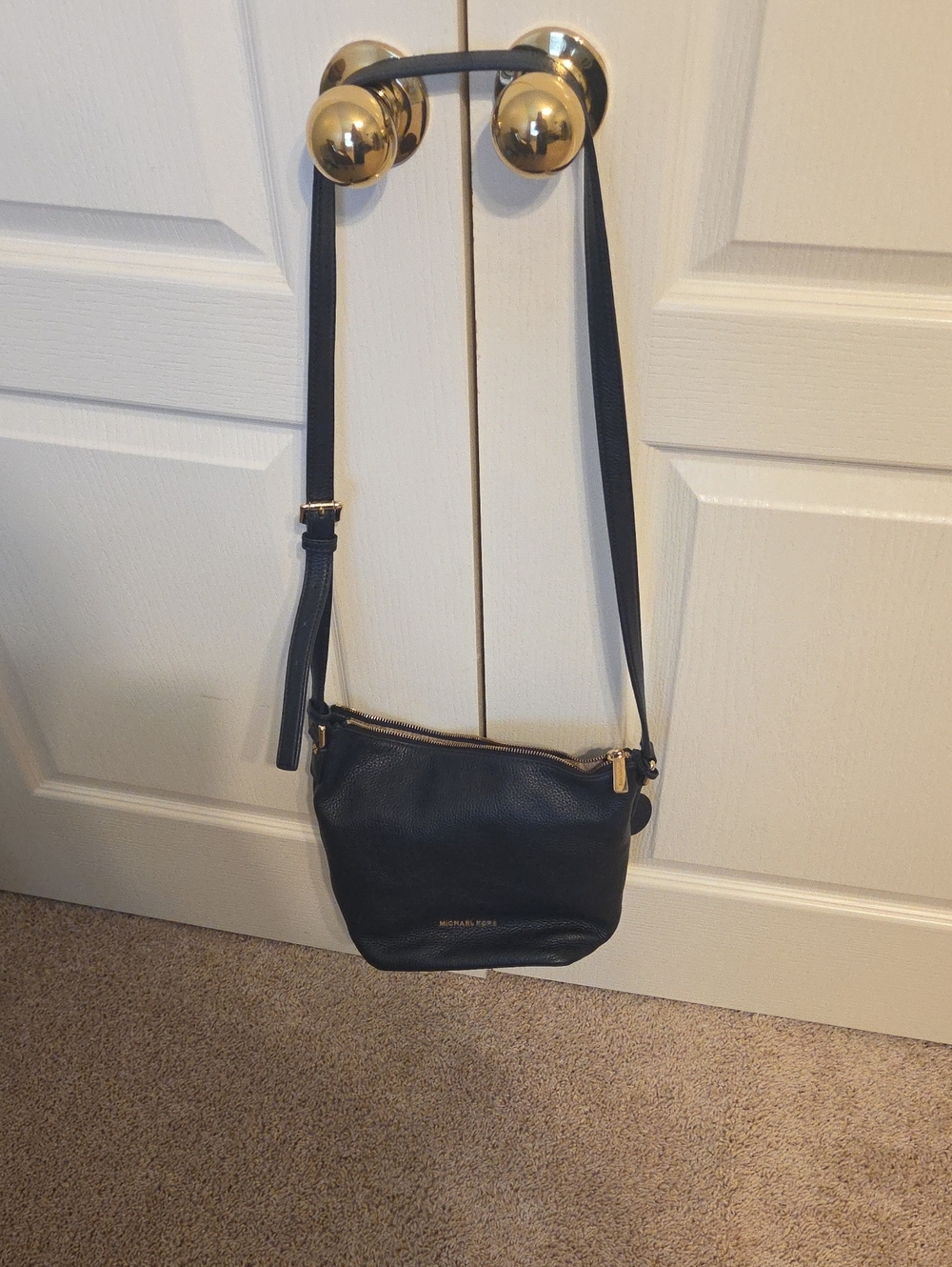Michael Kors Navy Leather Crossbody with Gold Hardware